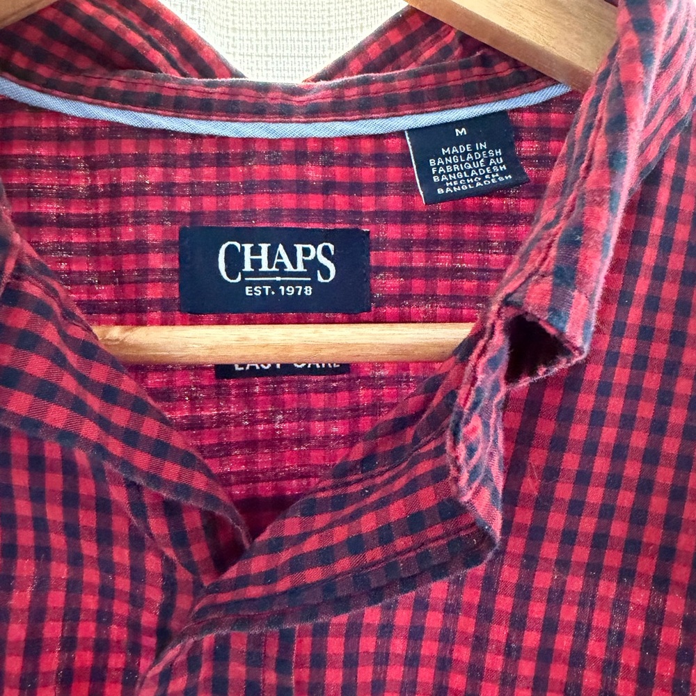 Chaps Red & Black Check Cotton Button-Down Shirt